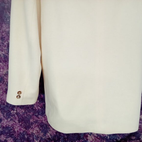 Vintage '80s Mervyns Partners Blazer Wool-Blend 3-Pockets Lined Cream Lady-(L) - Picture 12 of 13